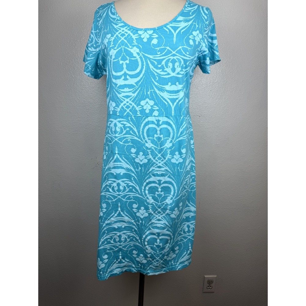 Fresh Produce Turquoise Blue 100% Cotton Abstract Summer Print Dress Size L